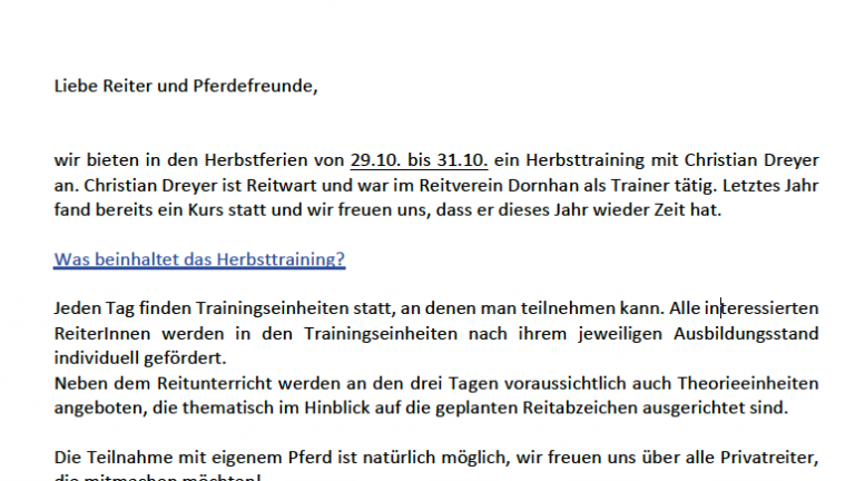 Herbsttraining mit Christian Dreyer 29.10. – 31.10.